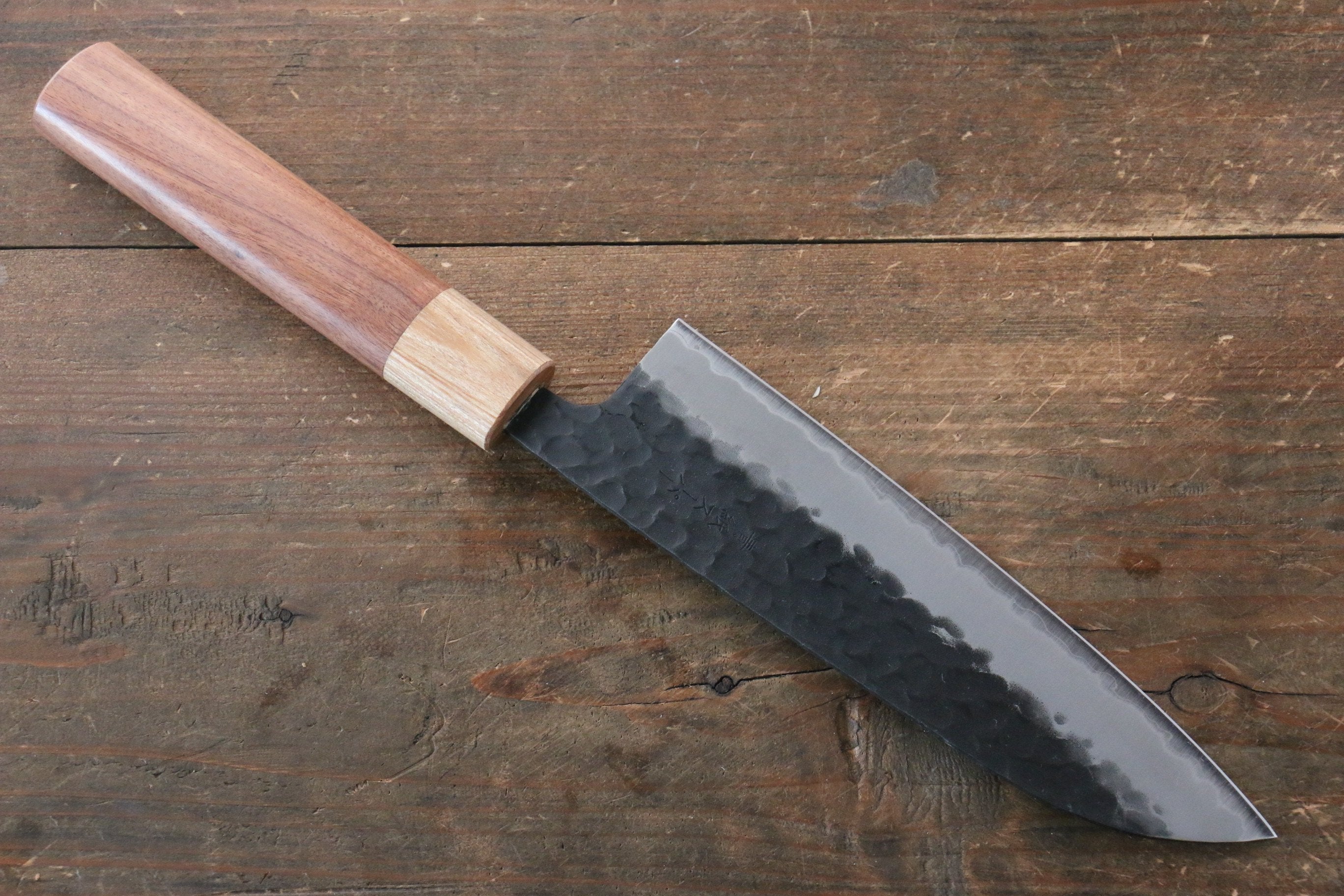 Seisuke Kokubyaku Blue Super Hammered Santoku 165mm Morado Handle - Japanny - Best Japanese Knife