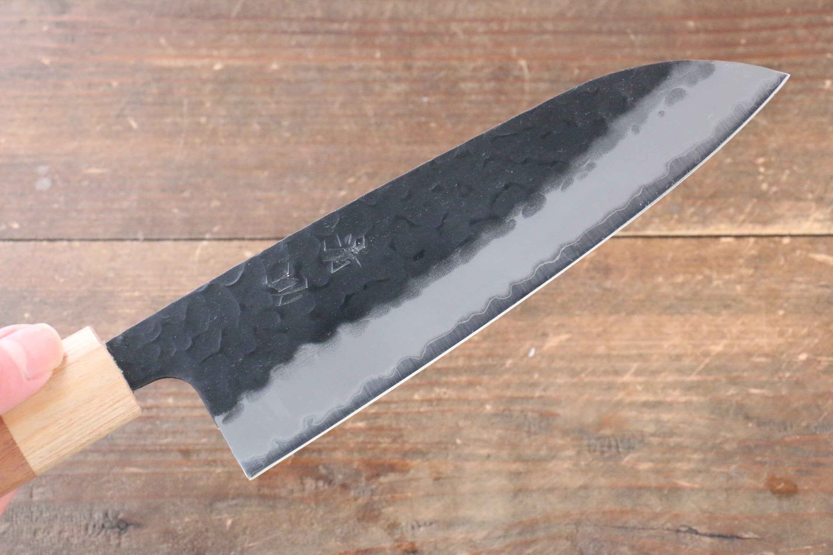 Seisuke Kokubyaku Blue Super Hammered Santoku 165mm Morado Handle - Japanny - Best Japanese Knife