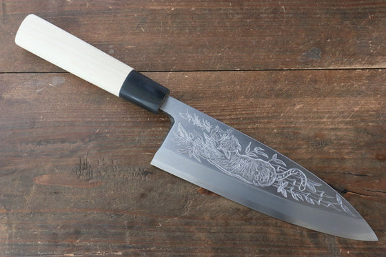 Sakai Takayuki Kasumitogi White Steel Koshitantan engraving Deba - Japanny - Best Japanese Knife