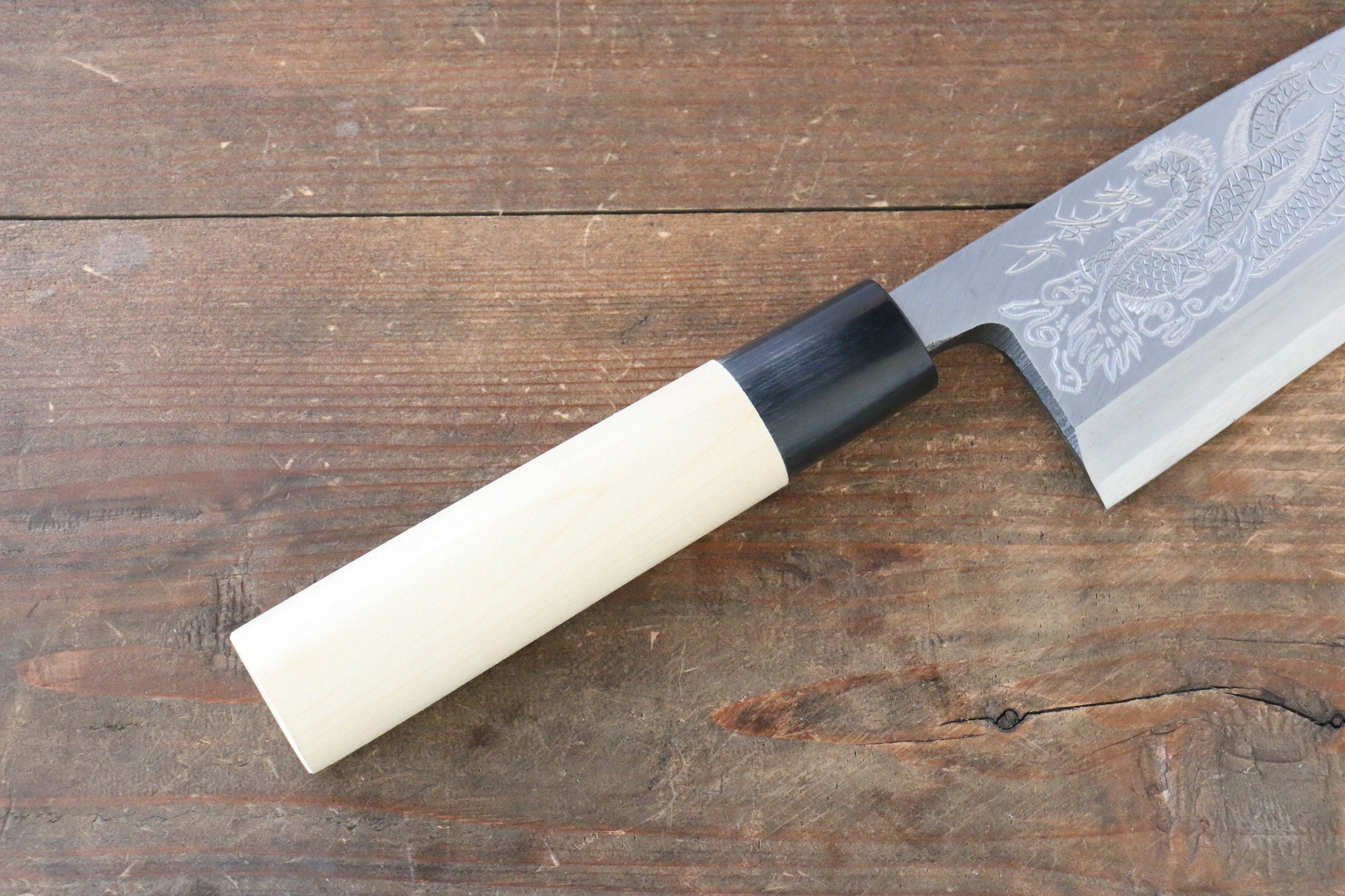 Sakai Takayuki Kasumitogi White Steel Ittouryumon engraving Deba - Japanny - Best Japanese Knife