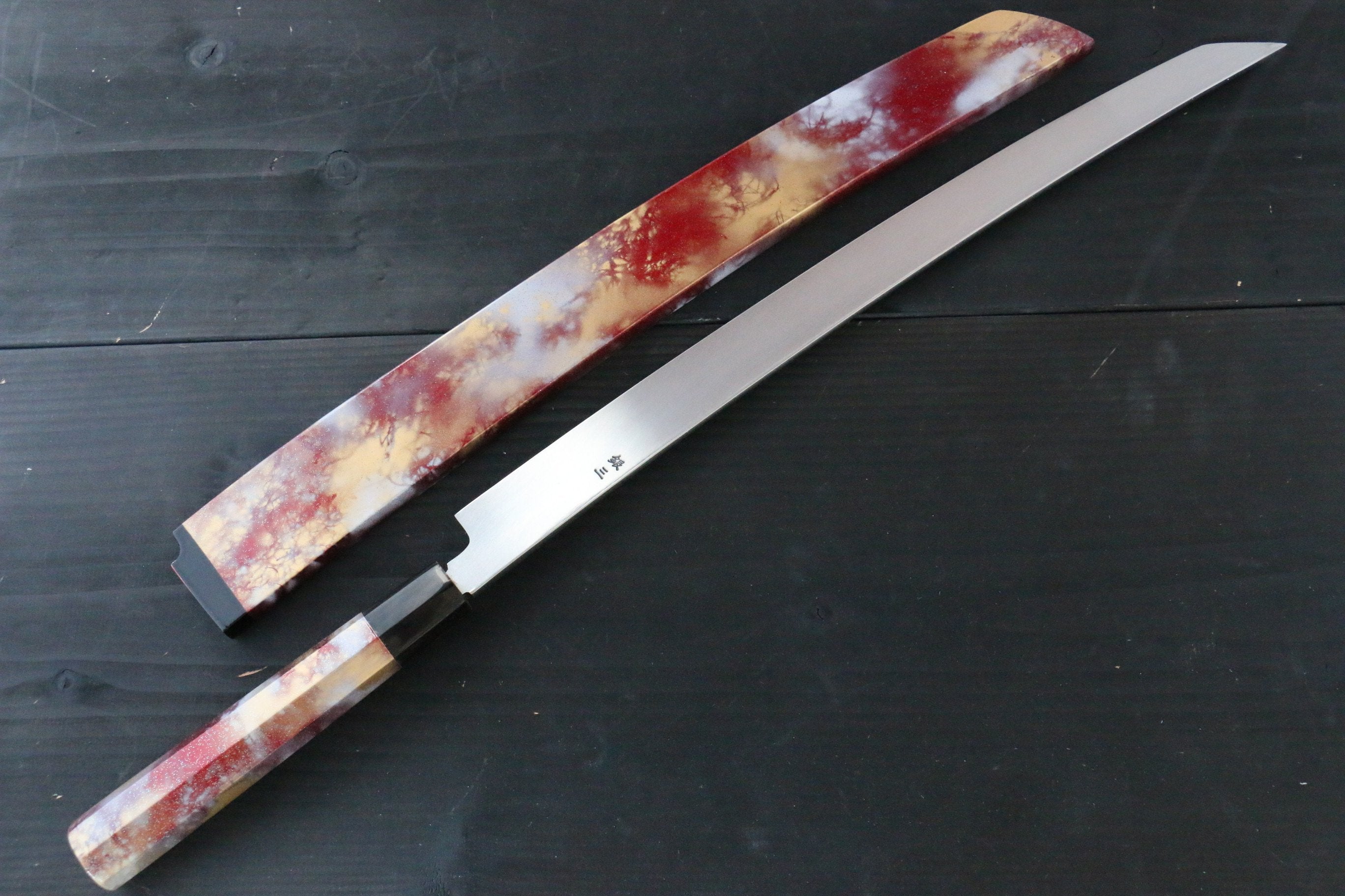 Sakai Takayuki Rinka Silver Steel No.3 Mirrored Finish Sakimaru Takohiki 390mm Lacquered with Sheath - Japanny - Best Japanese Knife
