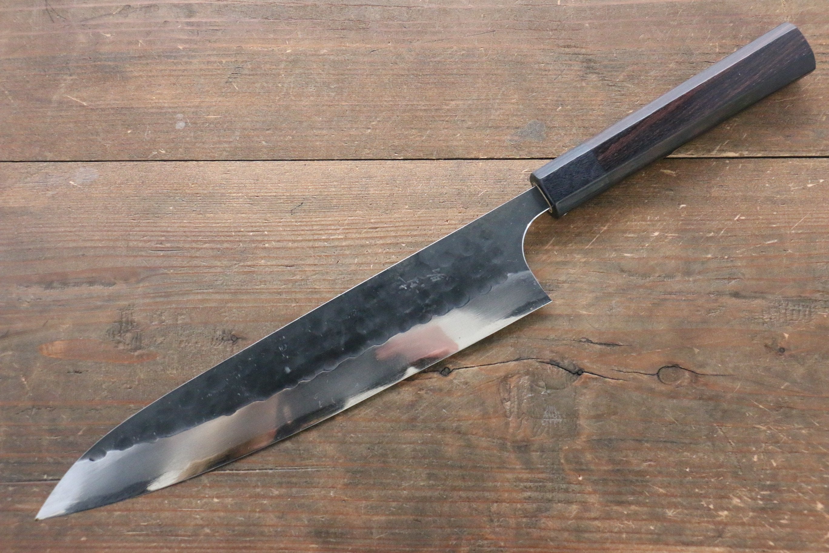 Seisuke [Left Handed] Blue Steel No.2 Hammered Kurouchi Gyuto 240mm Shitan Handle - Japanny - Best Japanese Knife