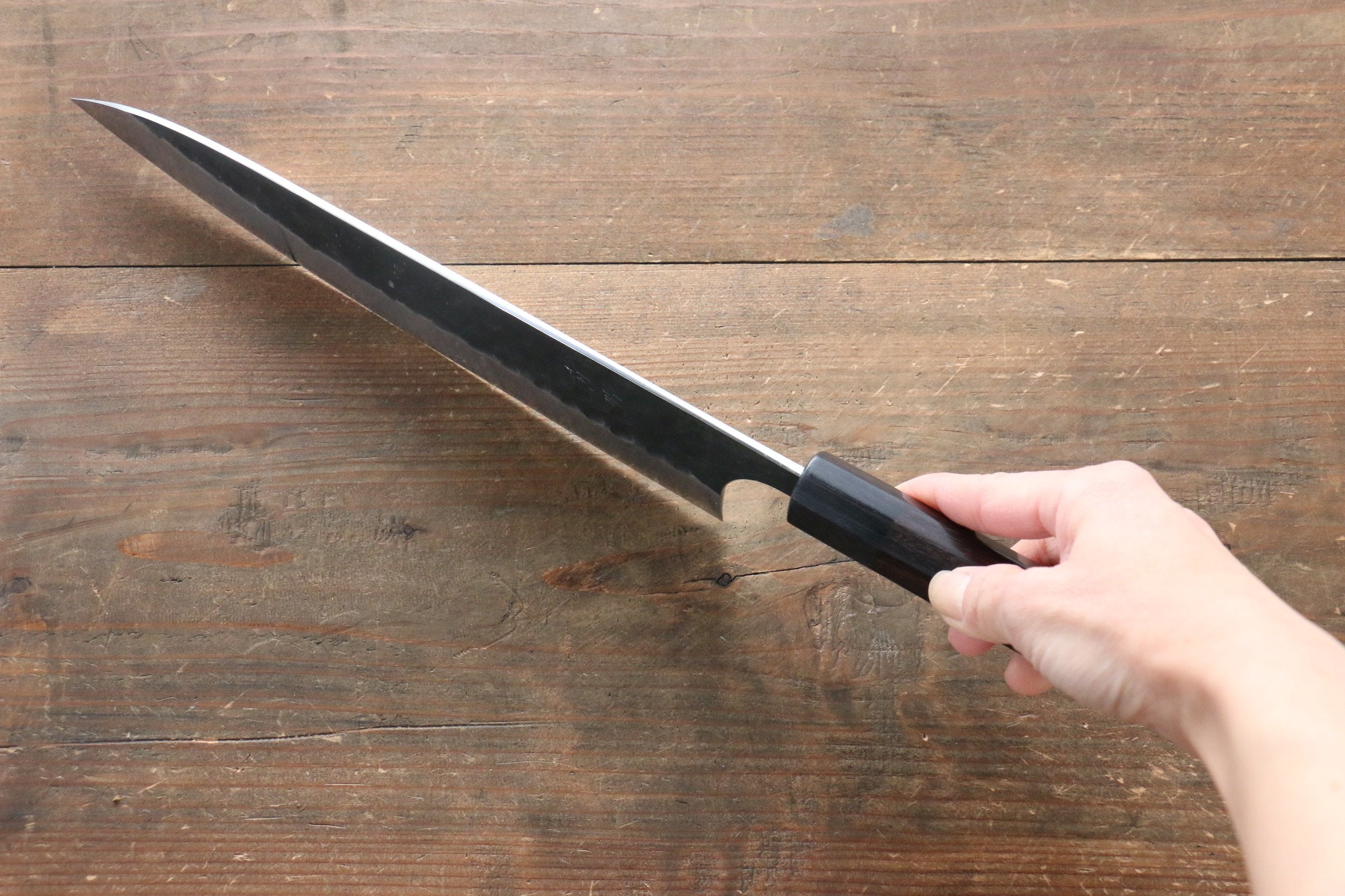 Seisuke [Left Handed] Blue Steel No.2 Hammered Kurouchi Gyuto 240mm Shitan Handle - Japanny - Best Japanese Knife