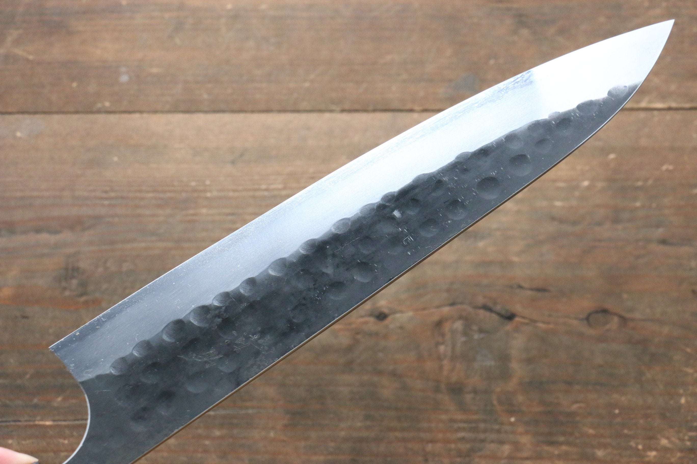 Seisuke [Left Handed] Blue Steel No.2 Hammered Kurouchi Gyuto 240mm Shitan Handle - Japanny - Best Japanese Knife