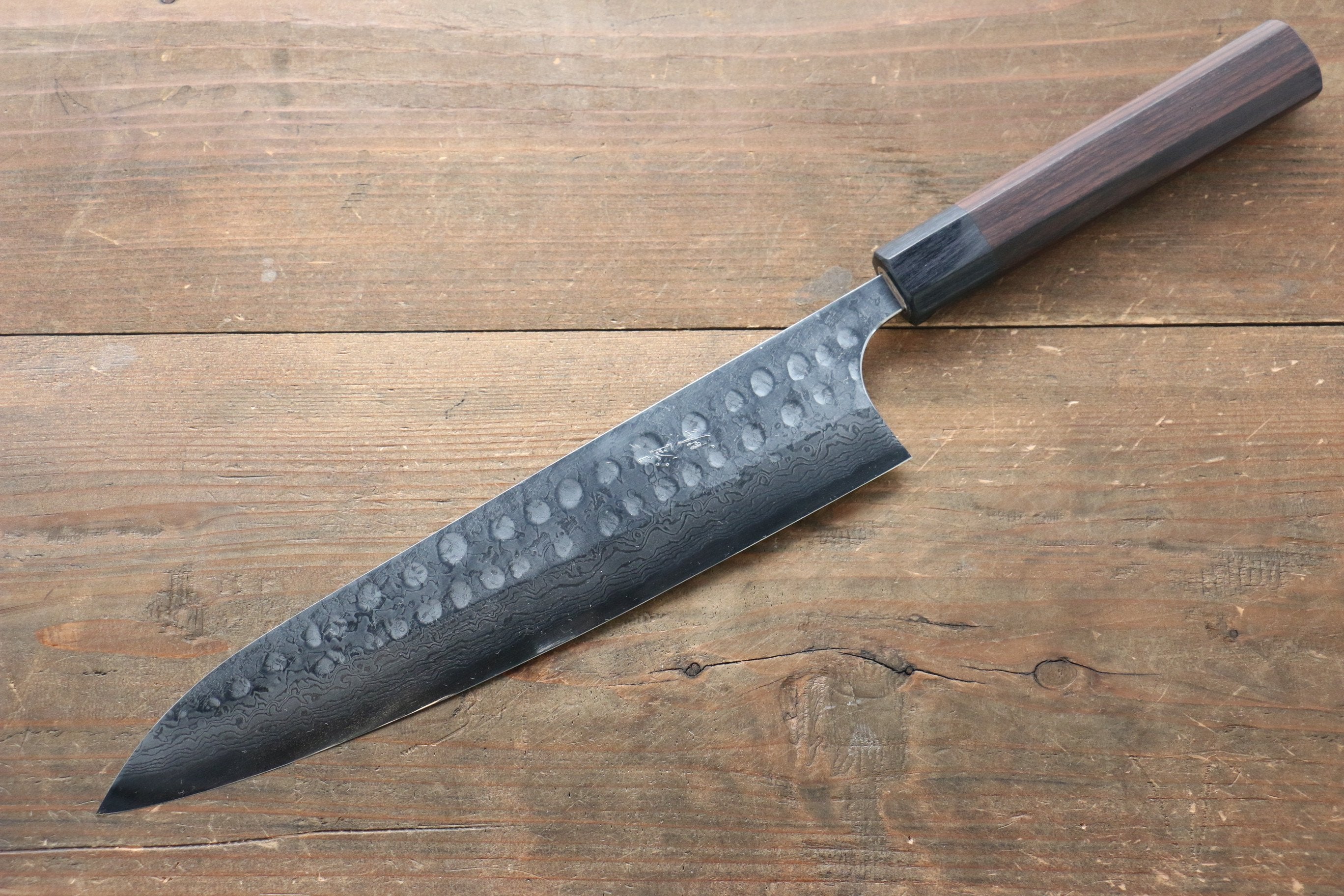 Seisuke [Left Handed] Blue Steel No.2 Hammered Damascus Gyuto 240mm Shitan Handle - Japanny - Best Japanese Knife