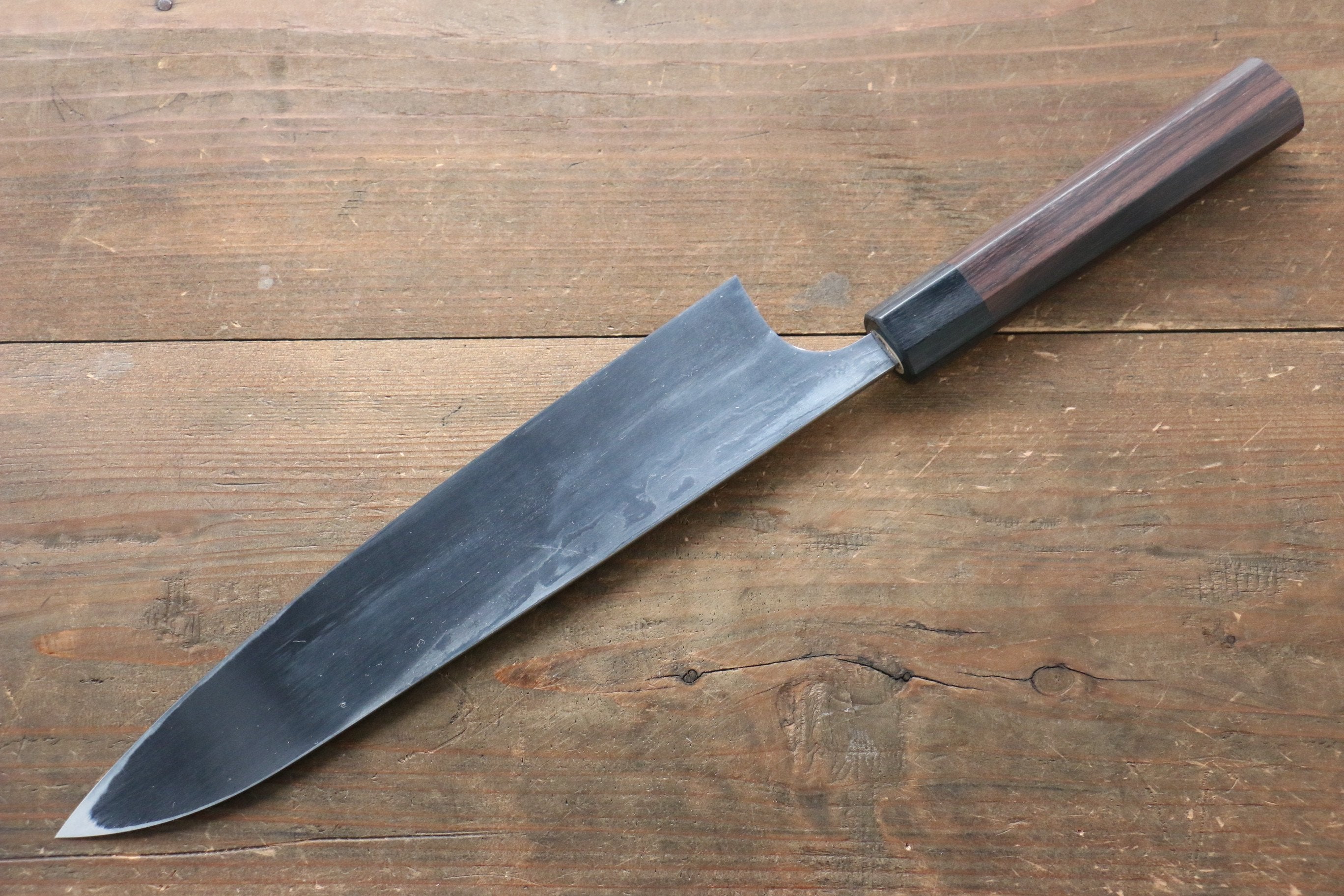 Seisuke [Left Handed] Blue Steel No.2 Hammered Damascus Gyuto 240mm Shitan Handle - Japanny - Best Japanese Knife
