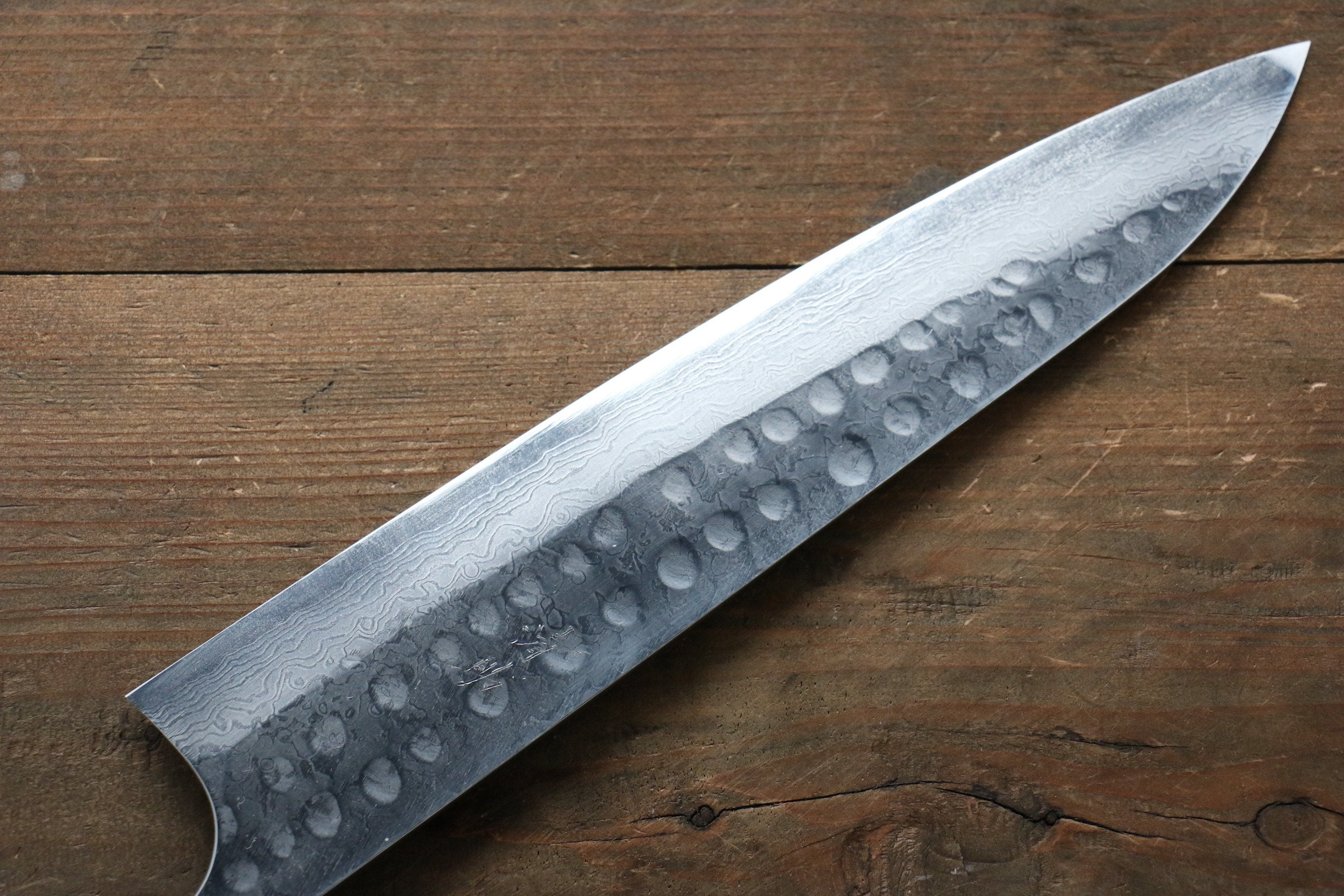Seisuke [Left Handed] Blue Steel No.2 Hammered Damascus Gyuto 240mm Shitan Handle - Japanny - Best Japanese Knife
