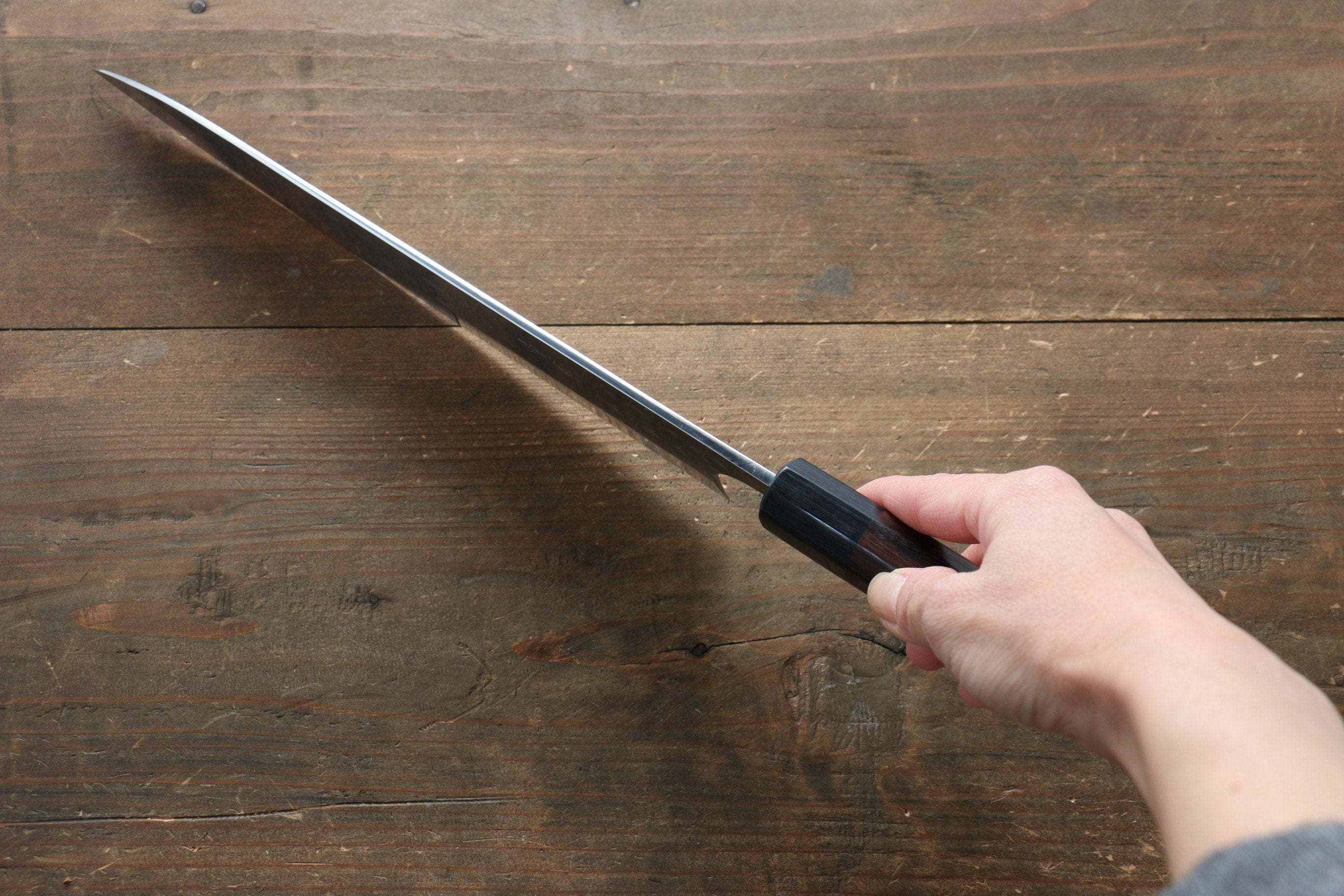 Seisuke [Left Handed] Blue Steel No.2 Hammered Damascus Gyuto 240mm Shitan Handle - Japanny - Best Japanese Knife