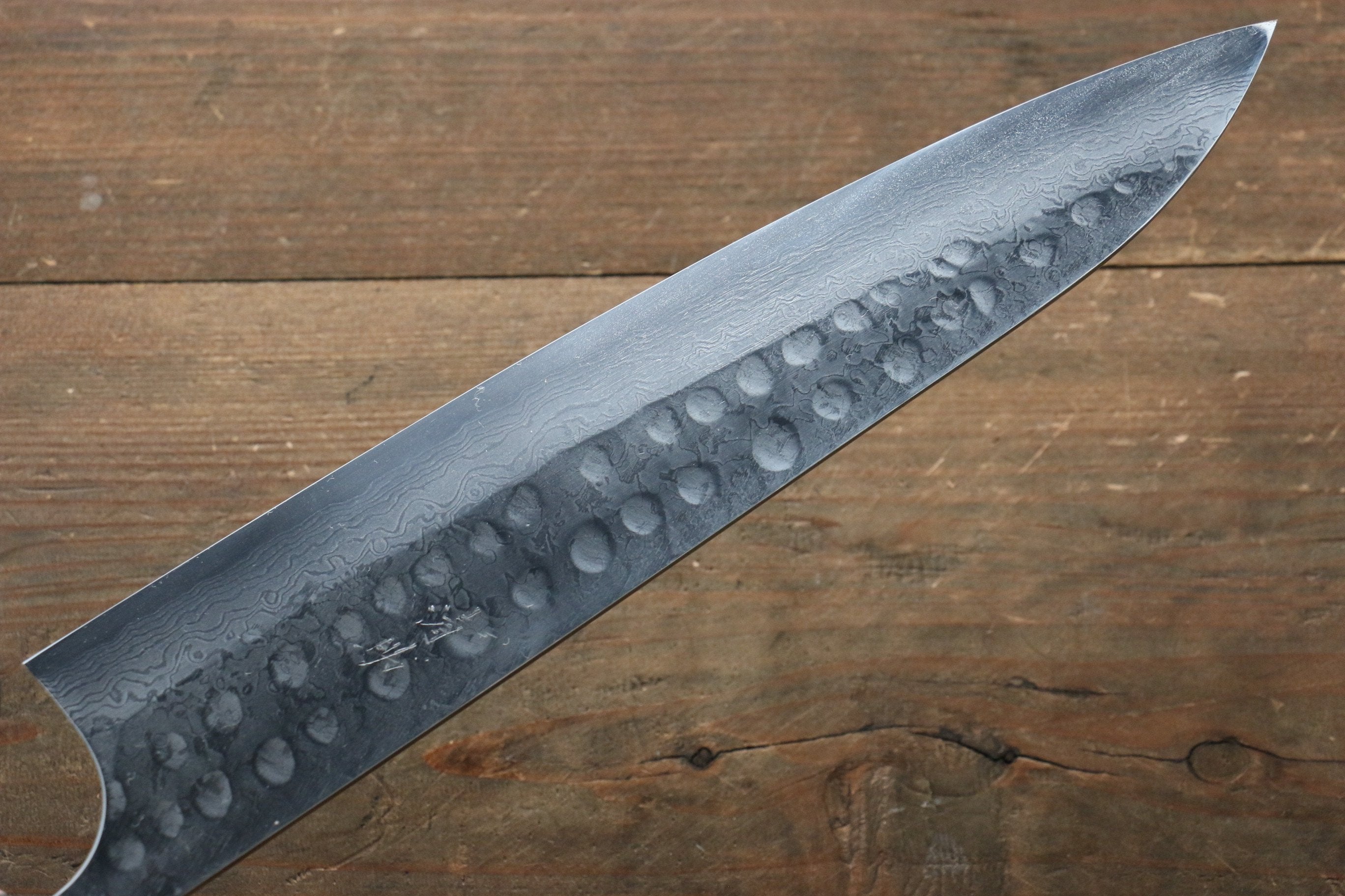 Seisuke [Left Handed] Blue Steel No.2 Hammered Damascus Gyuto 240mm Shitan Handle - Japanny - Best Japanese Knife