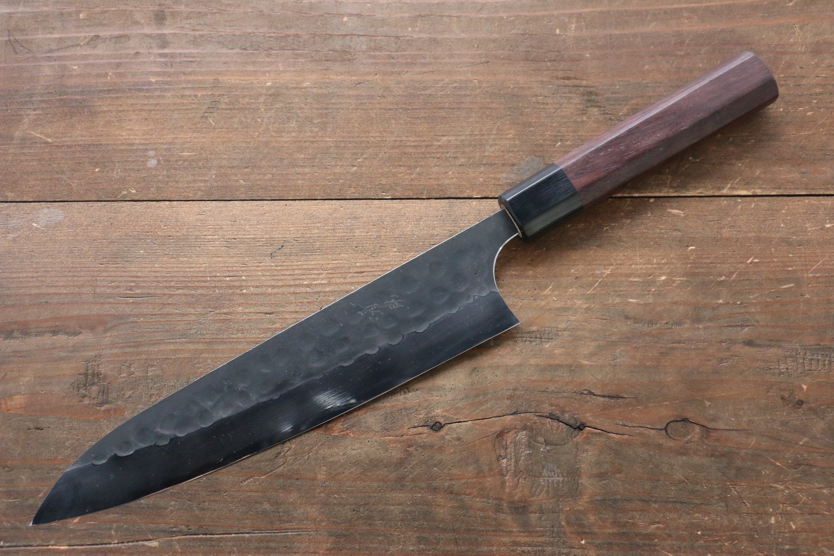 Seisuke [Left Handed] Blue Steel No.2 Hammered Kurouchi Gyuto 210mm Shitan Handle - Japanny - Best Japanese Knife