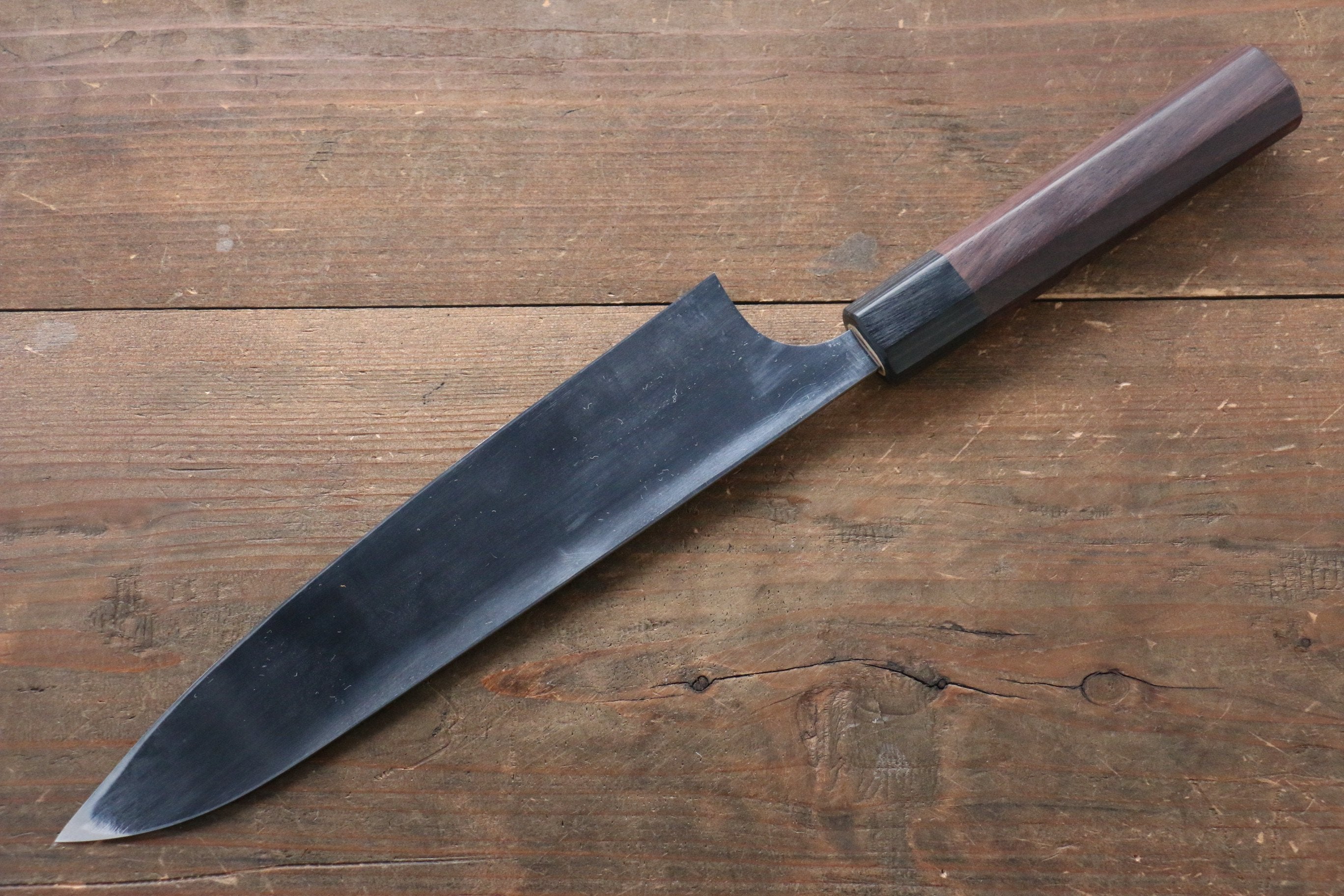 Seisuke [Left Handed] Blue Steel No.2 Hammered Kurouchi Gyuto 210mm Shitan Handle - Japanny - Best Japanese Knife