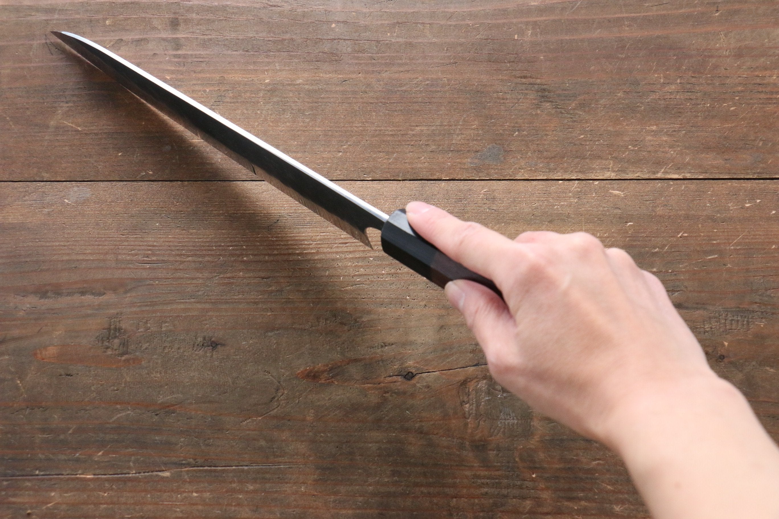 Seisuke [Left Handed] Blue Steel No.2 Hammered Kurouchi Gyuto 210mm Shitan Handle - Japanny - Best Japanese Knife