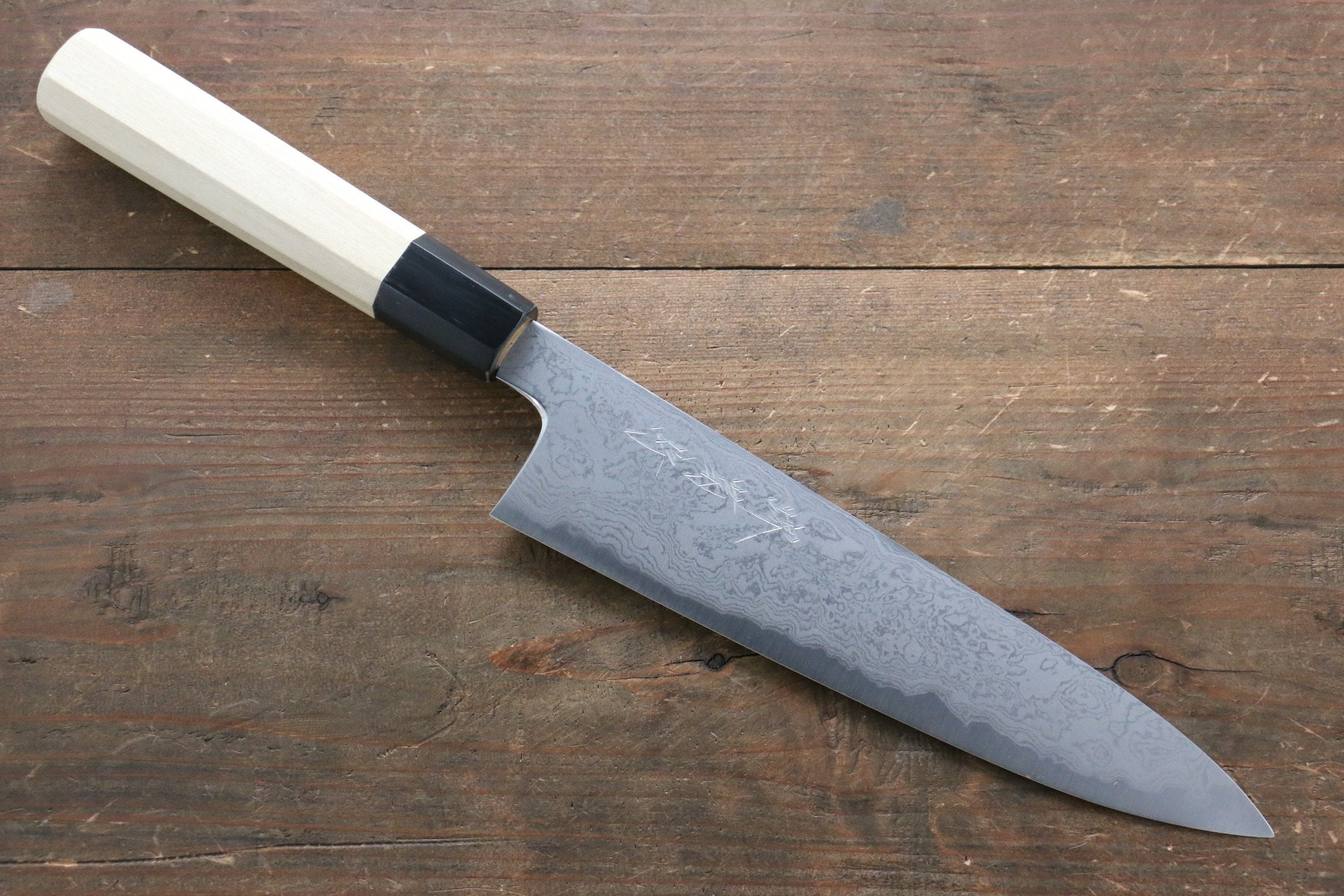 Kikumori Blue Steel No.1 Damascus Gyuto 210mm with Magnolia Handle - Japanny - Best Japanese Knife