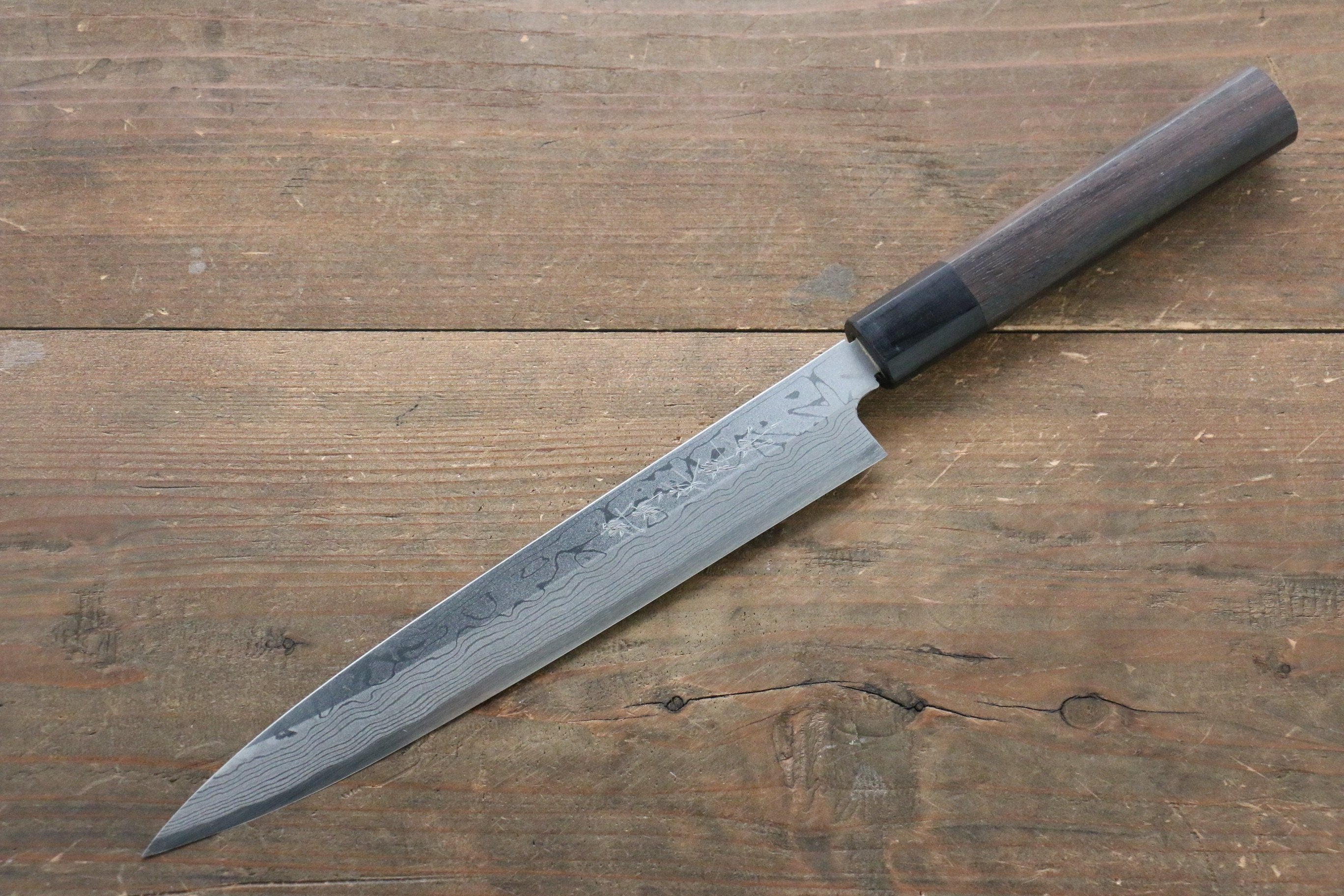 [Left Handed] Hideo Kitaoka White Steel No.2 Damascus Yanagiba Japanese Chef Knife 210mm - Japanny - Best Japanese Knife