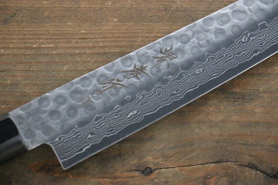 Sakai Takayuki AUS-10 45 Layer Damascus Hammered Sujihiki Japanese Chef Knife 240mm Blue Lacquered Handle With Saya - Japanny - Best Japanese Knife