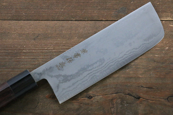 Kanetsune Blue Steel No.2 Damascus Nakiri 165mm Shitan Handle - Japanny - Best Japanese Knife