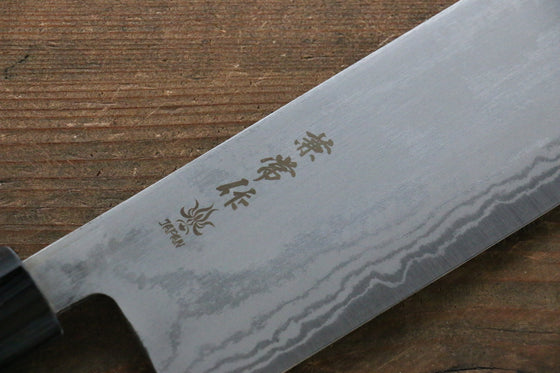 Kanetsune Blue Steel No.2 Damascus Nakiri 165mm Shitan Handle - Japanny - Best Japanese Knife