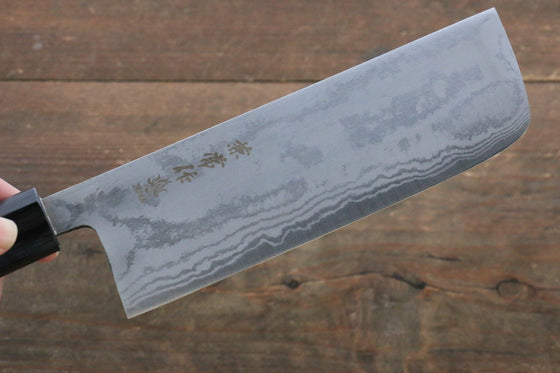 Kanetsune Blue Steel No.2 Damascus Nakiri 165mm Shitan Handle - Japanny - Best Japanese Knife