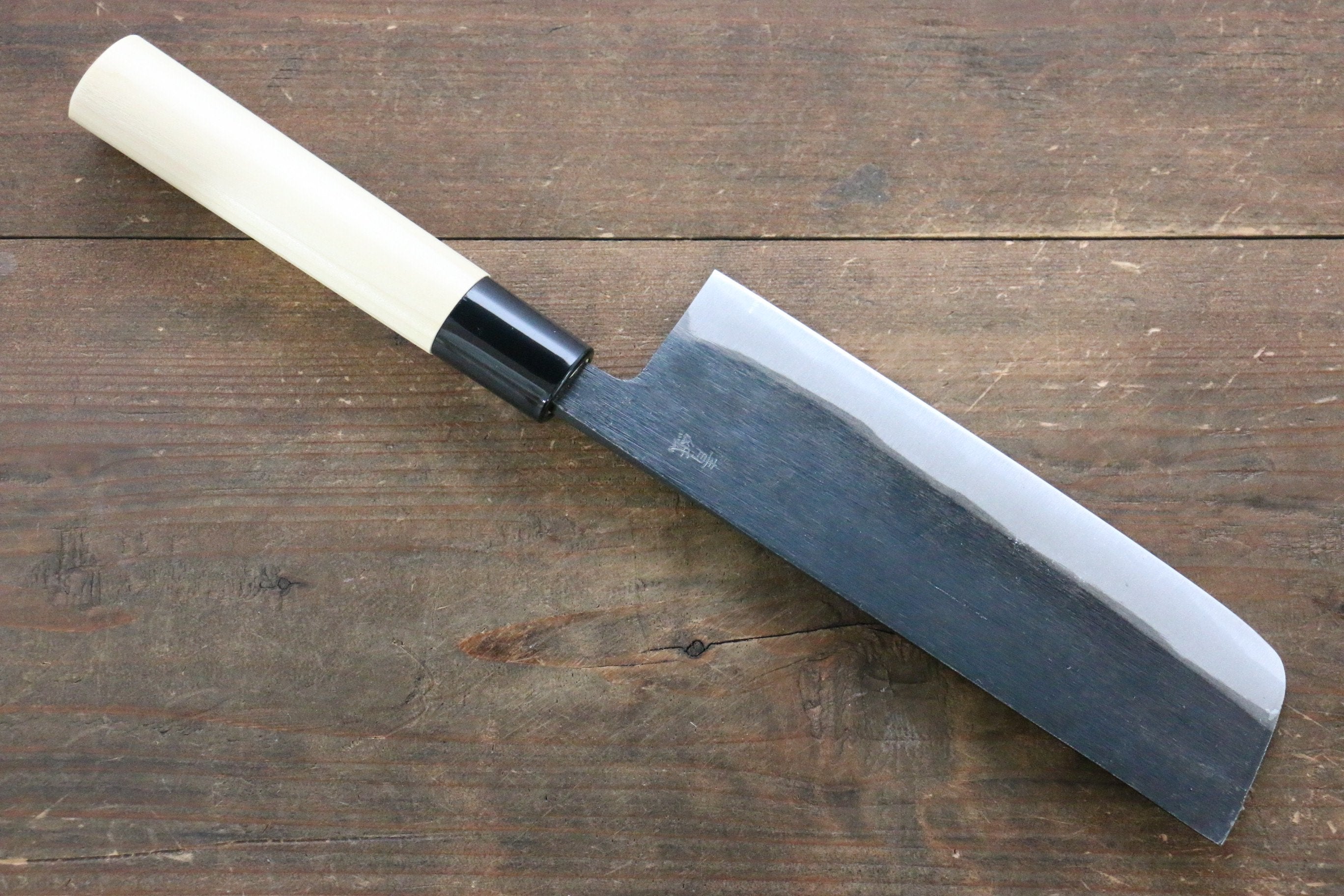 Kanetsune Blue Steel No.2 Kurouchi Nakiri 165mm Magnolia Handle - Japanny - Best Japanese Knife