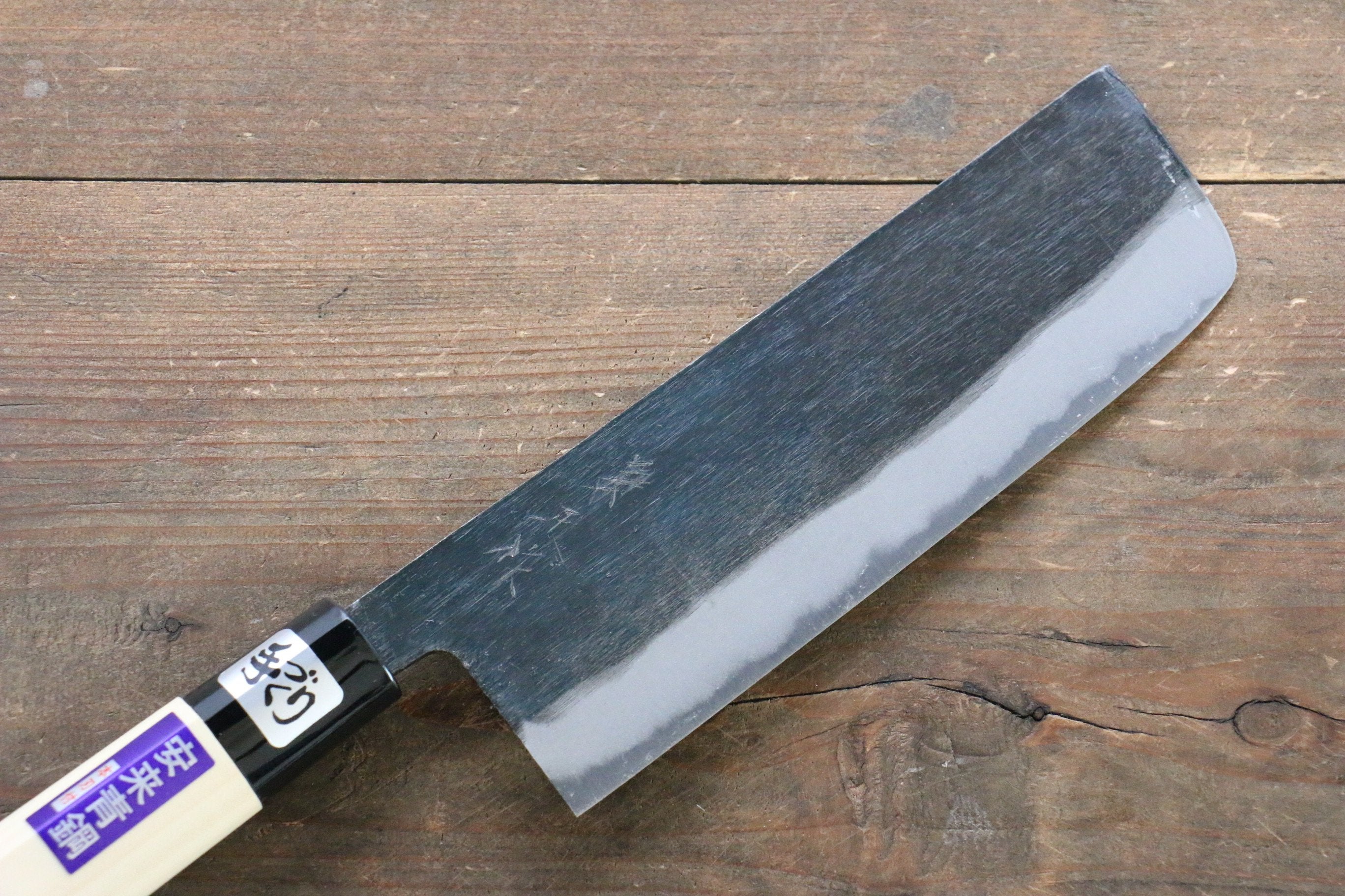 Kanetsune Blue Steel No.2 Kurouchi Nakiri 165mm Magnolia Handle - Japanny - Best Japanese Knife