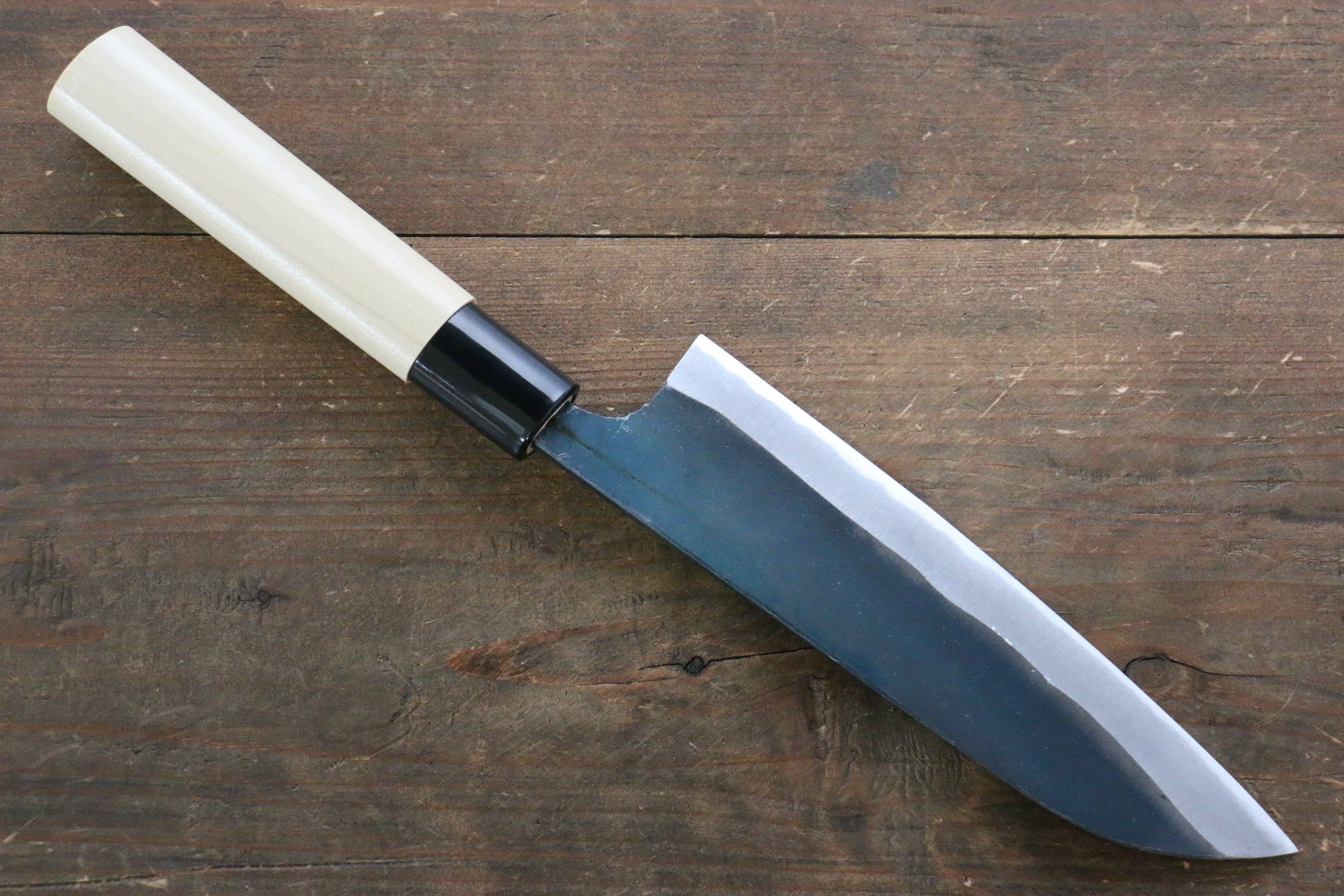 Kanetsune Blue Steel No.2 Kurouchi Santoku 165mm Magnolia Handle - Japanny - Best Japanese Knife