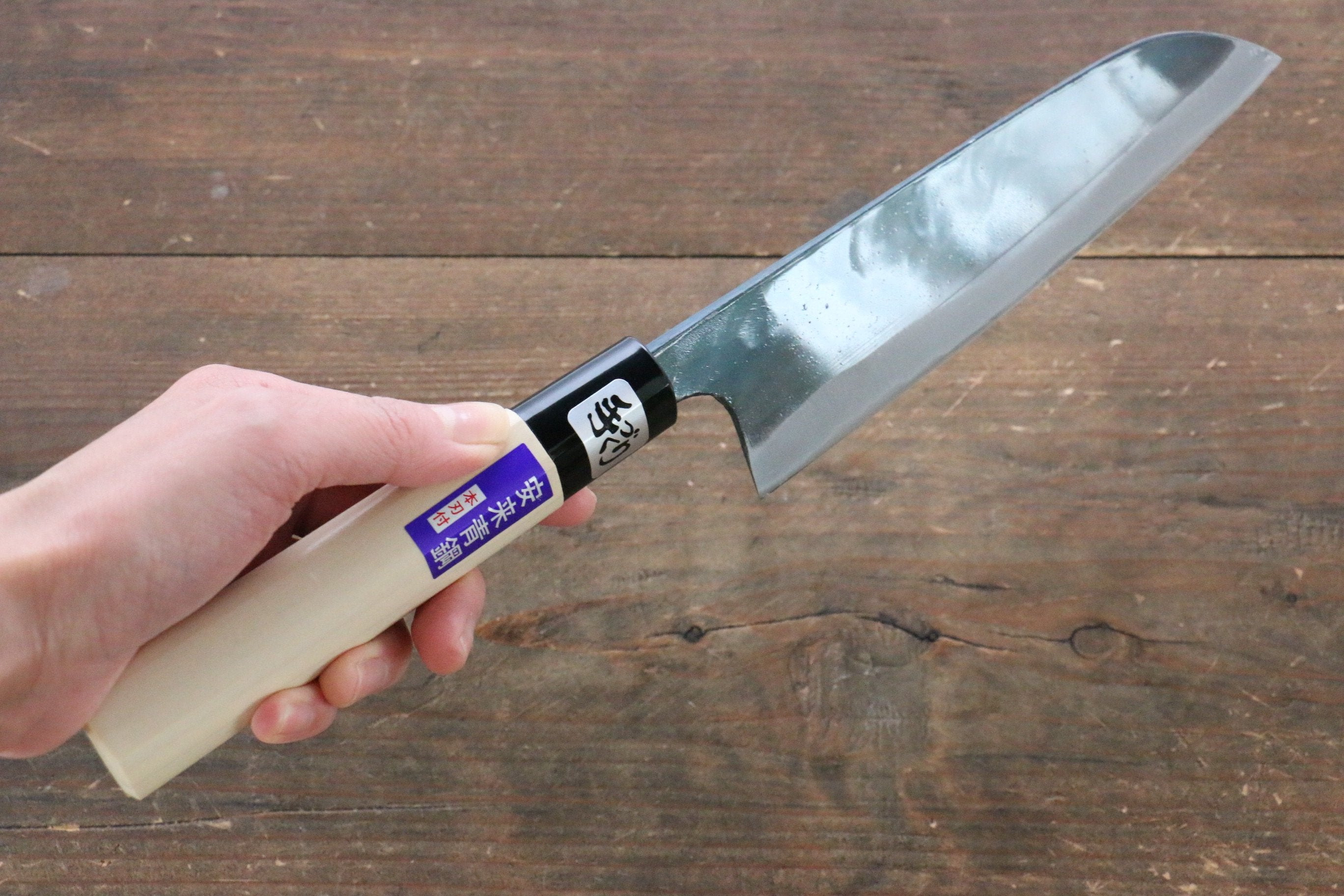 Kanetsune Blue Steel No.2 Kurouchi Santoku 165mm Magnolia Handle - Japanny - Best Japanese Knife