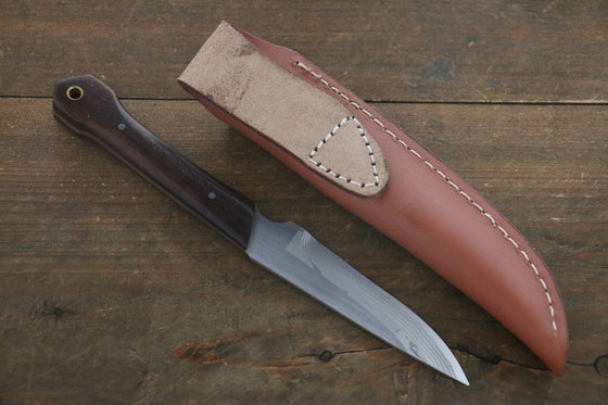 Kazuo Nomura White Steel No.2 Migaki Finished Hunter 100mm Ironwood Handle - Japanny - Best Japanese Knife