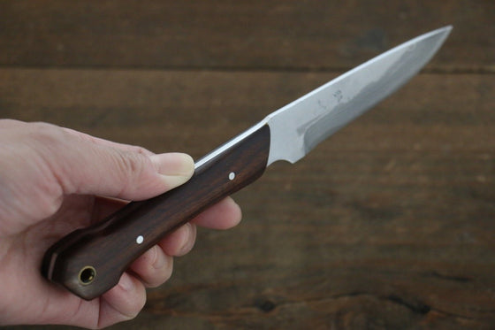 Kazuo Nomura White Steel No.2 Migaki Finished Hunter 100mm Ironwood Handle - Japanny - Best Japanese Knife