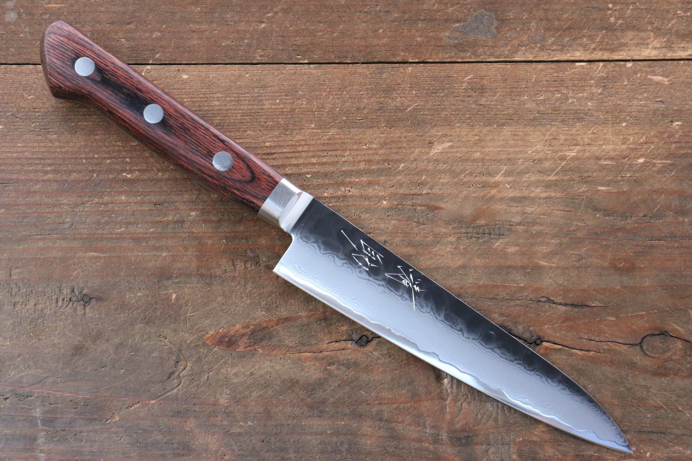 Seisuke VG10 33 Layer Damascus Petty-Utility 135mm Mahogany Handle with Sheath - Japanny - Best Japanese Knife