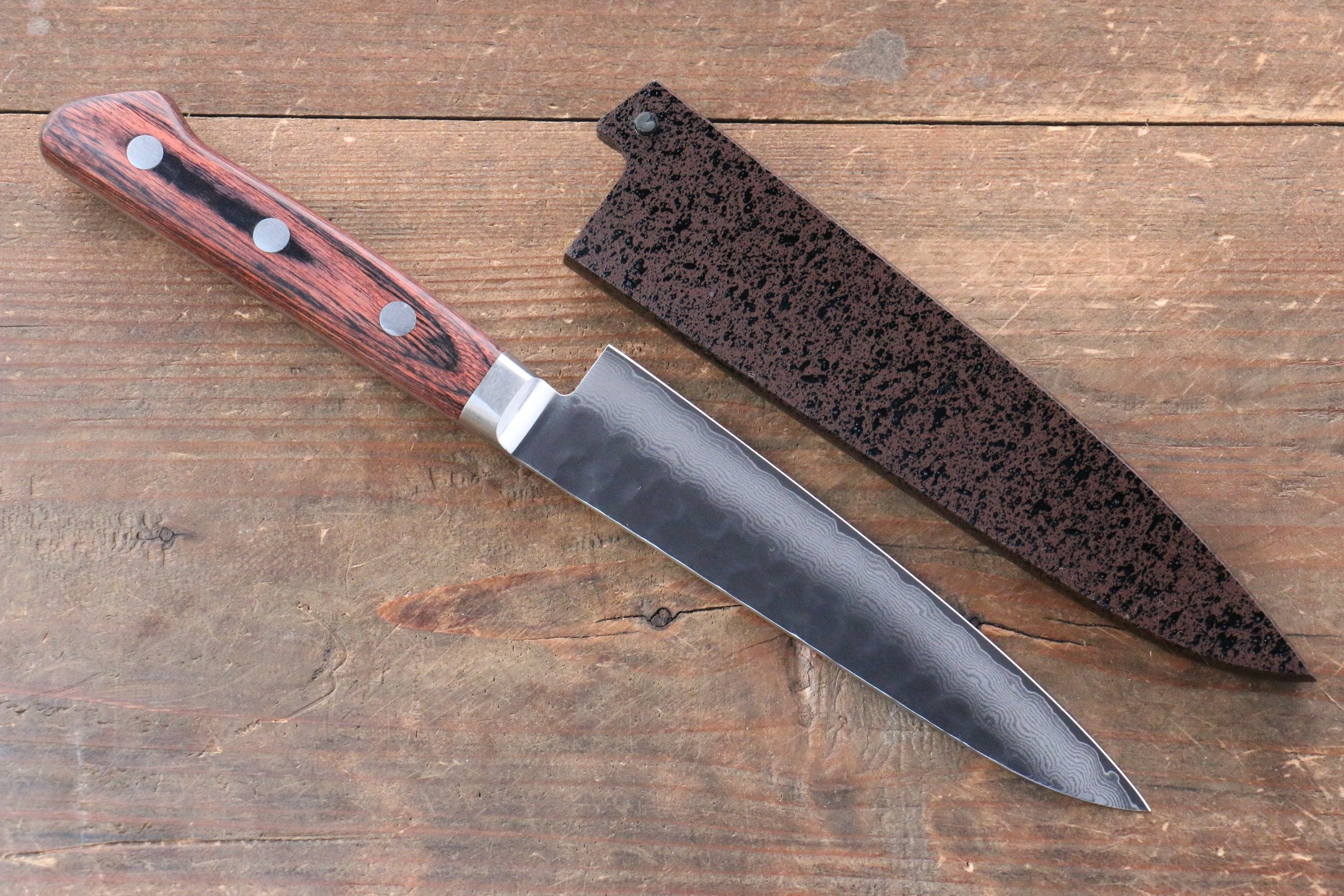 Seisuke VG10 33 Layer Damascus Petty-Utility 135mm Mahogany Handle with Sheath - Japanny - Best Japanese Knife