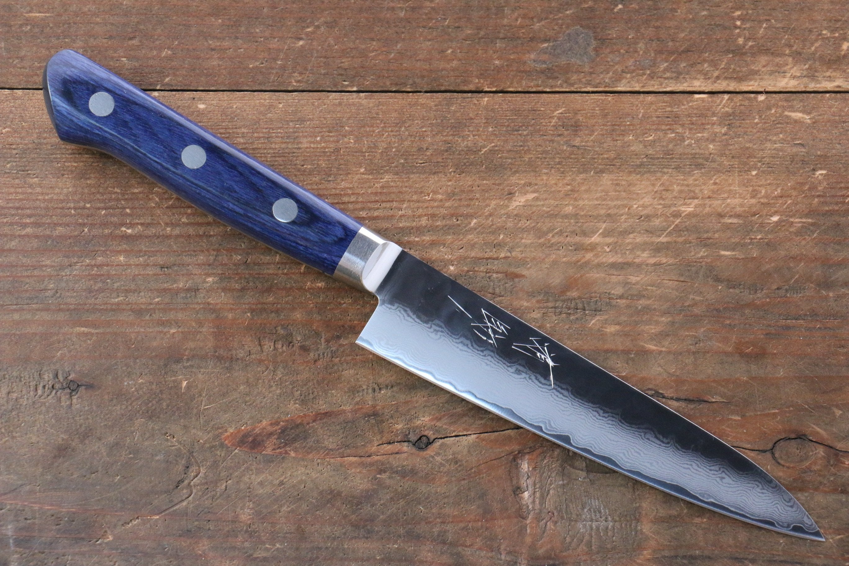 Seisuke Seiun VG10 33 Layer Damascus Petty-Utility 135mm Blue Pakka wood Handle with Sheath - Japanny - Best Japanese Knife