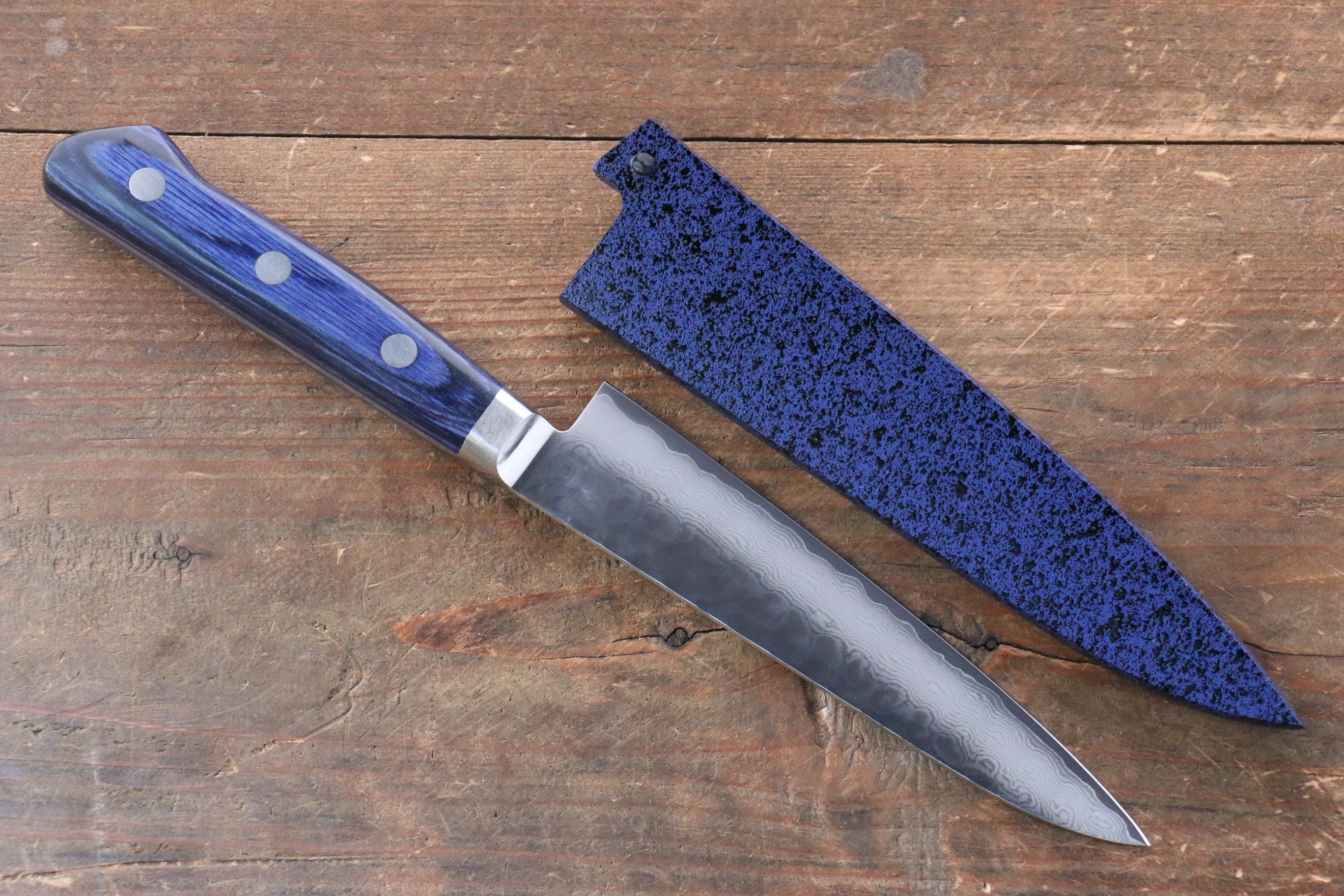 Seisuke Seiun VG10 33 Layer Damascus Petty-Utility 135mm Blue Pakka wood Handle with Sheath - Japanny - Best Japanese Knife