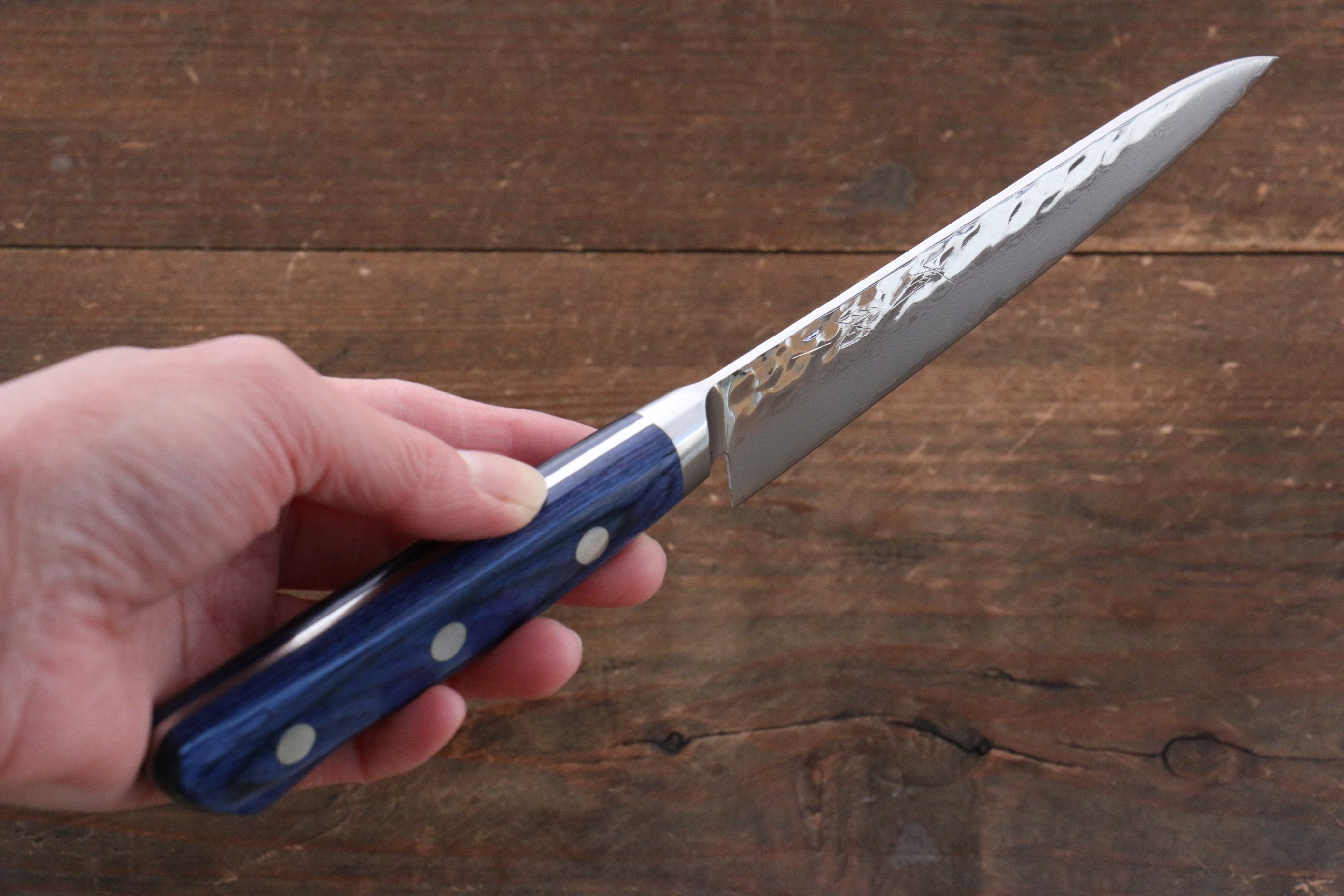 Seisuke Seiun VG10 33 Layer Damascus Petty-Utility 135mm Blue Pakka wood Handle with Sheath - Japanny - Best Japanese Knife