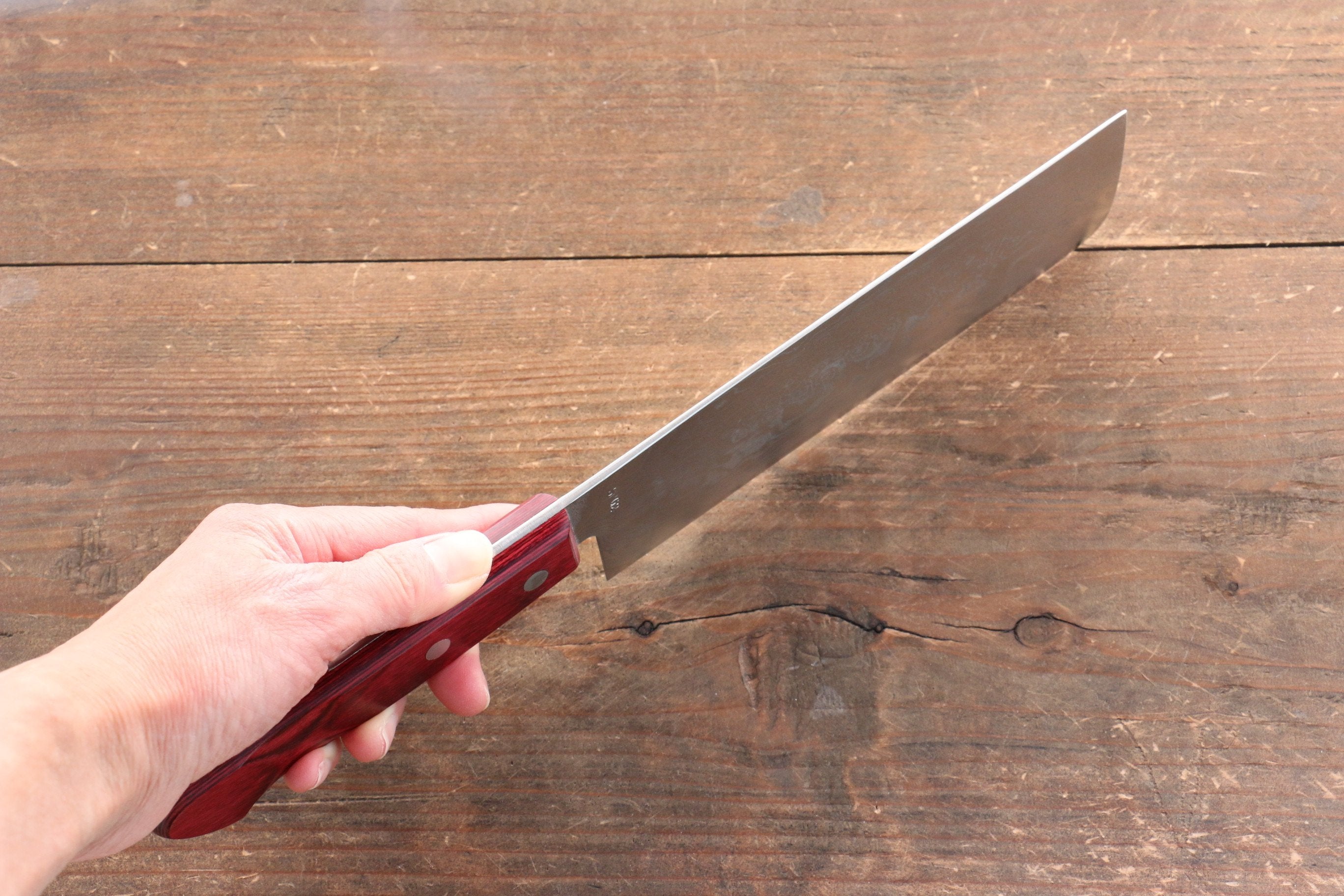 Nao Yamamoto SG2 Damascus Migaki Finished Nakiri 165mm Red Pakka wood Handle - Japanny - Best Japanese Knife