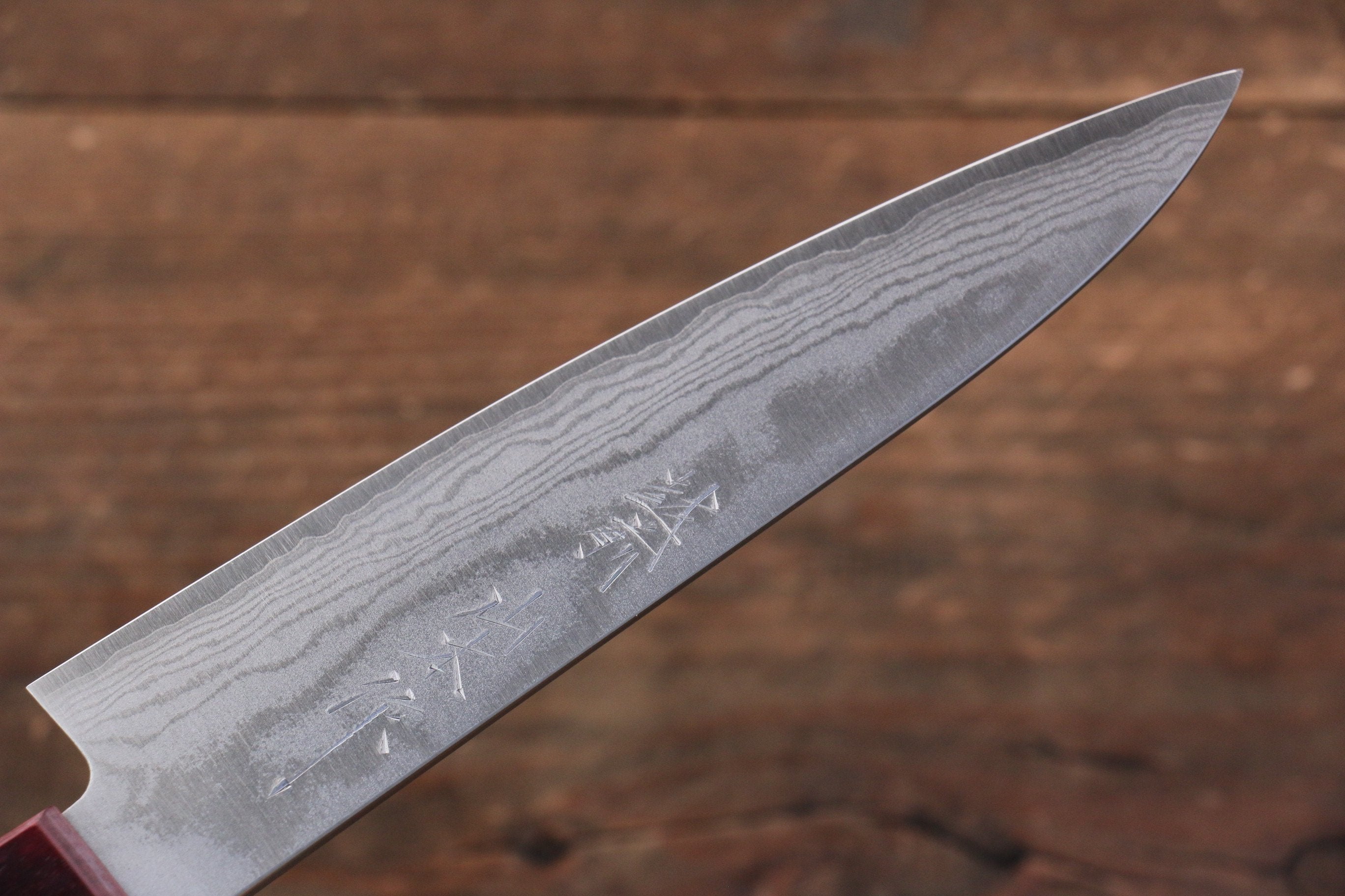 Nao Yamamoto VG10 Damascus Petty-Utility 135mm Red Pakka wood Handle - Japanny - Best Japanese Knife