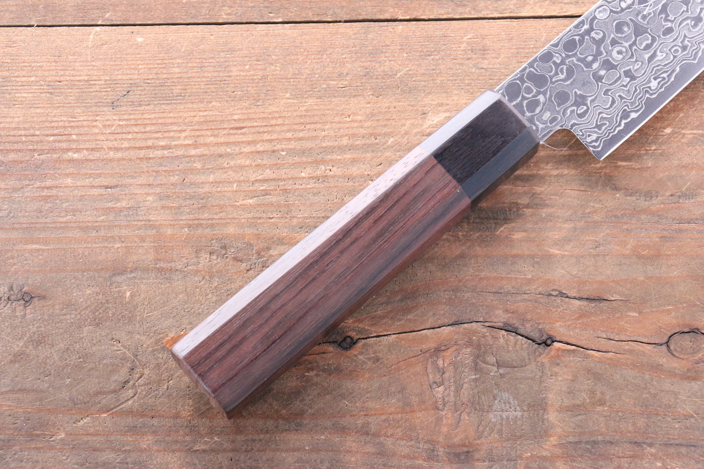 Seisuke AUS10 Damascus Migaki Finished Sujihiki 240mm Rosewood (Ferrule: Black Pakka Wood) Handle - Japanny - Best Japanese Knife