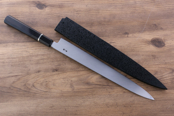 Sakai Takayuki Mt.Fuji Honyaki White Steel No.2 Yanagiba 300mm Ebony with Ring Handle with Sheath - Japanny - Best Japanese Knife