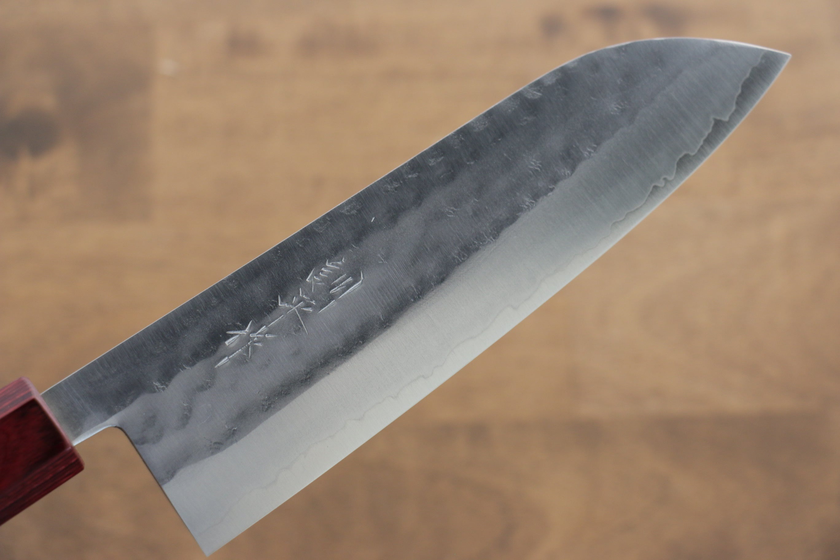 Kunihira VG1 Hammered Santoku 170mm Shitan (ferrule: Red Pakka wood) Handle - Japanny - Best Japanese Knife