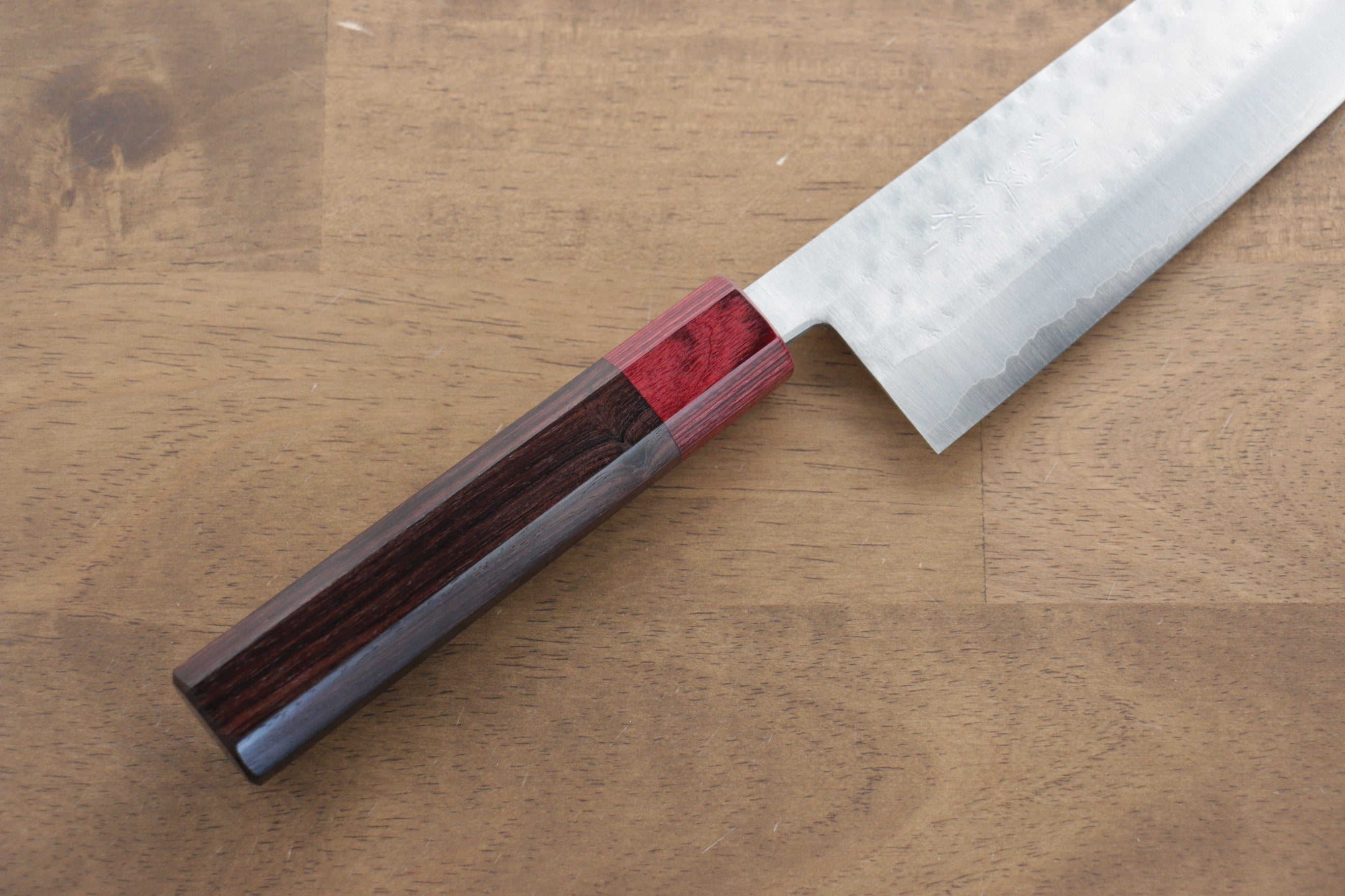 Kunihira VG1 Hammered Santoku 170mm Shitan (ferrule: Red Pakka wood) Handle - Japanny - Best Japanese Knife