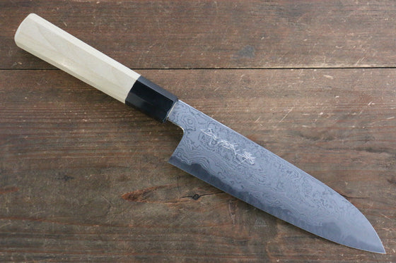 Kikumori Blue Steel No.1 Damascus Santoku 180mm with Magnolia Handle - Japanny - Best Japanese Knife