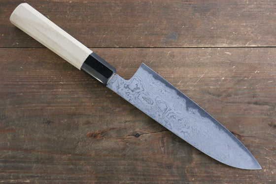 Kikumori Blue Steel No.1 Damascus Santoku 180mm with Magnolia Handle - Japanny - Best Japanese Knife