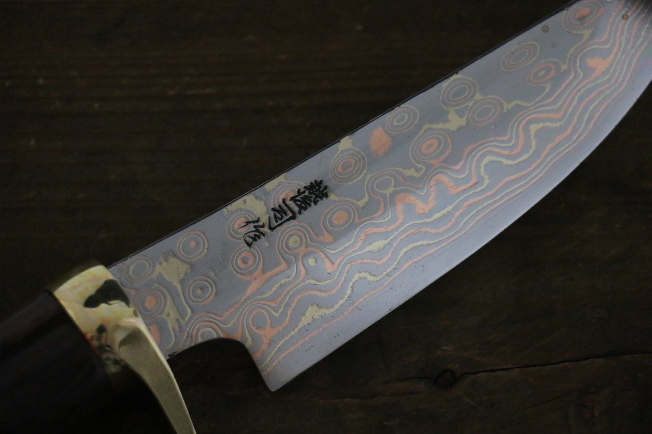 Tsukasa Hinoura Blue Steel No.2 Colored Damascus  Hunter Knife Japanese Chef Knife 135mm - Japanny - Best Japanese Knife