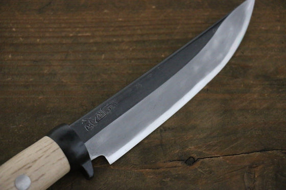 Tsukasa Hinoura Blue Steel Kurouchi Hunter Knife 105mm with Oak Handle - Japanny - Best Japanese Knife