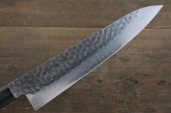 Sakai Takayuki AUS10 45 Layer Damascus Hammered Gyuto 240mm Blue Lacquered Handle with Sheath - Japanny - Best Japanese Knife