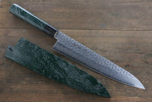  Sakai Takayuki AUS10 45 Layer Damascus Hammered Gyuto 240mm Green Lacquered Handle with Sheath - Japanny - Best Japanese Knife