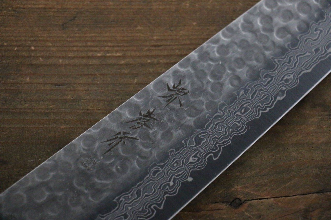Sakai Takayuki AUS10 45 Layer Damascus Hammered Gyuto 240mm Green Lacquered Handle with Sheath - Japanny - Best Japanese Knife