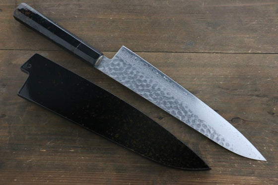 Sakai Takayuki AUS10 45 Layer Damascus Hammered Gyuto 240mm Gold Lacquered Handle with Sheath - Japanny - Best Japanese Knife