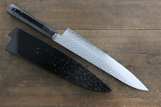 Sakai Takayuki AUS10 45 Layer Damascus Hammered Gyuto 240mm Silver Dots Lacquered Handle with Sheath - Japanny - Best Japanese Knife