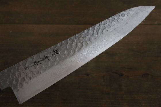 Sakai Takayuki AUS10 45 Layer Damascus Hammered Gyuto 240mm Silver Dots Lacquered Handle with Sheath - Japanny - Best Japanese Knife