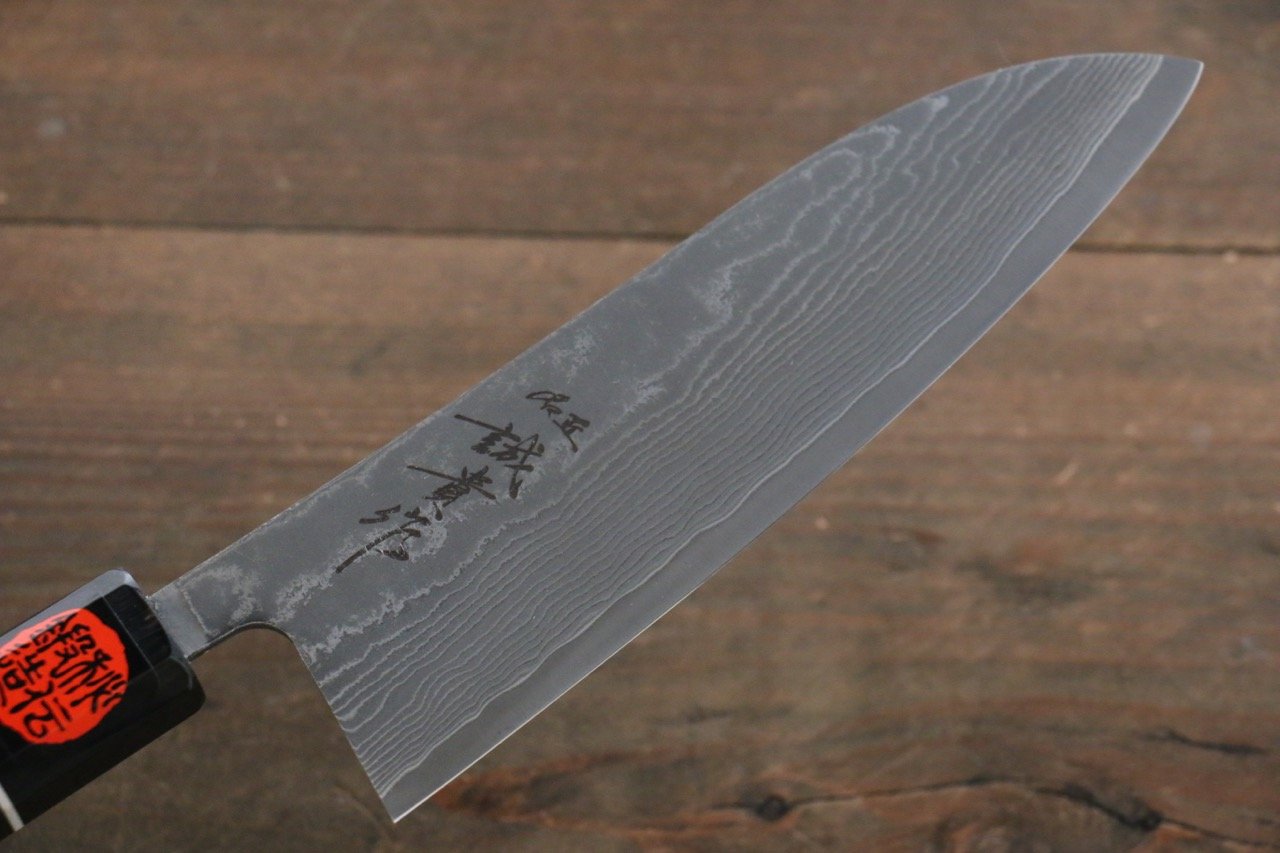 Shigeki Tanaka SG2 Damascus Santoku 165mm Ebony Wood Handle - Japanny - Best Japanese Knife